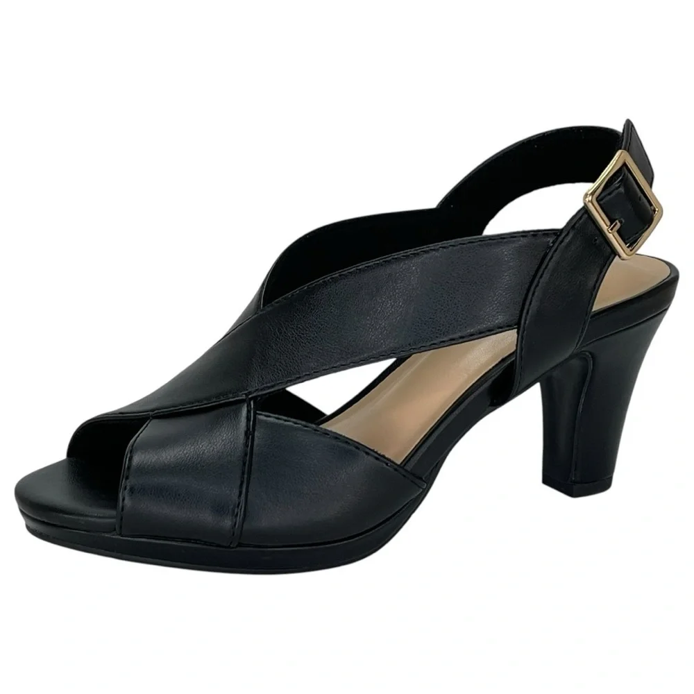 Easy Street Christy Black Faux Leather Criss Cross Womens Heels Size 6.5M - Picture 3 of 11
